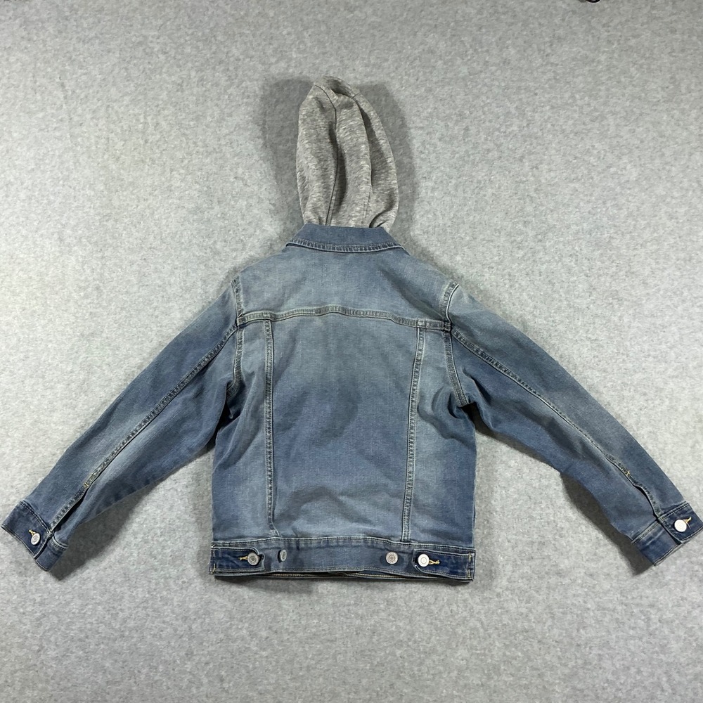 Old Navy Kids Denim Jacket with Grey Hood Medium Wash Size M 8 - Picture 4 of 4